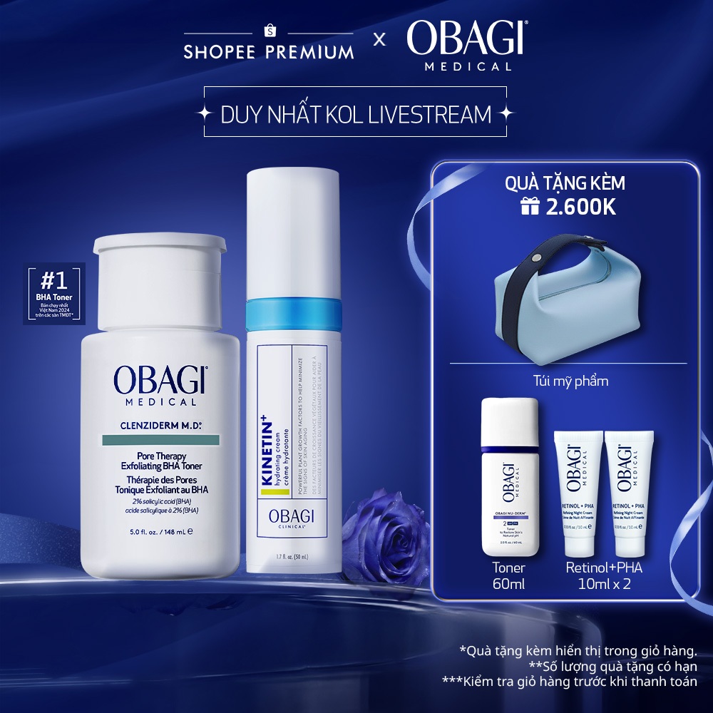[Obagi-KOL] Bộ đôi Toner BHA Obagi Medical Clenziderm M.D 148ml&Kem Dưỡng Phục Hồi Dịu Da Clinical K