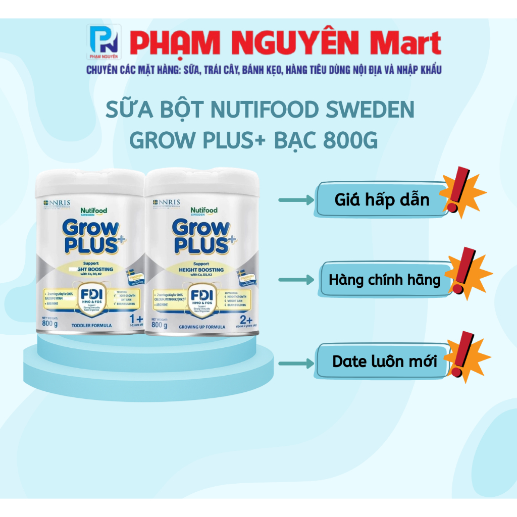SỮA BỘT NUTIFOOD SWEDEN GROW PLUS+ BẠC 800G (1+,2+)