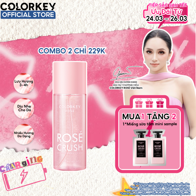 Xịt Thơm Toàn Thân Body Mist COLORKEY ROSÉ CRUSH Hương Thơm Ngọt Ngào, Tươi Mới 100ml