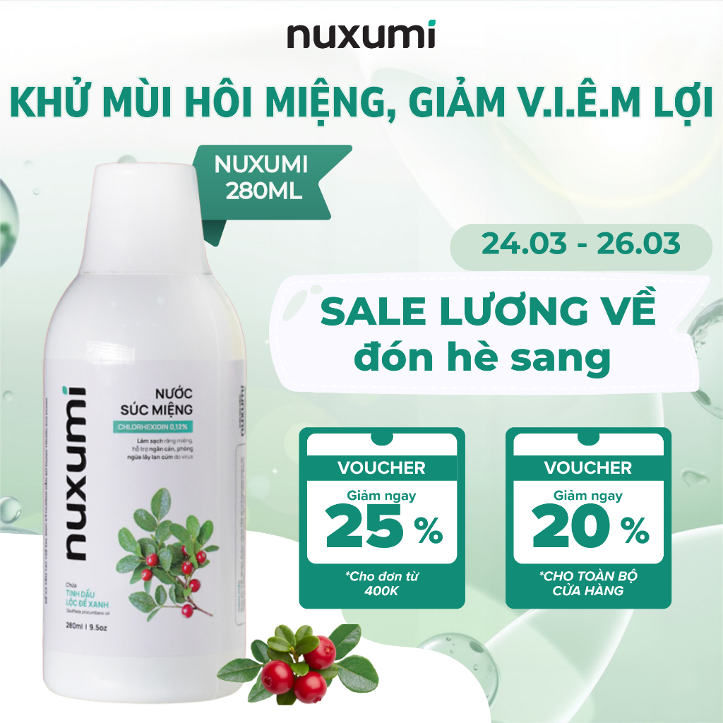[SIÊU SALE THÁNG 3] Nuxumi Nước Súc Miệng Chlorhexidin 0.12% 280ml - Giảm Lây Lan Cúm, Hôi Miệng
