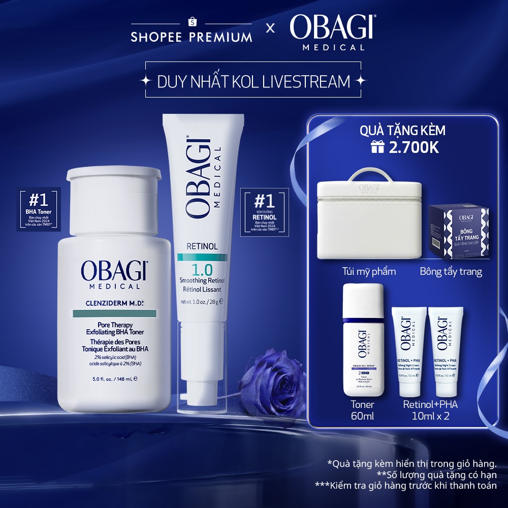 [Obagi-E2E] Bộ đôi dưỡng da Toner BHA Giảm Mụn Obagi Clenziderm 148ml và Kem Chống Lão Hóa&Tái Tạo D