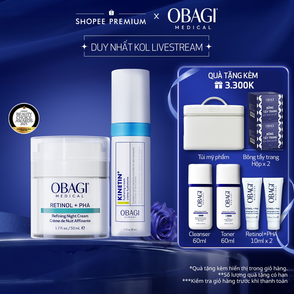 [Obagi-Lucie] Bộ đôi Kem ngăn ngừa lão hóa da Obagi Retinol+PHA 50ml và Kem Dưỡng Dịu Da Kinetin+ Hy