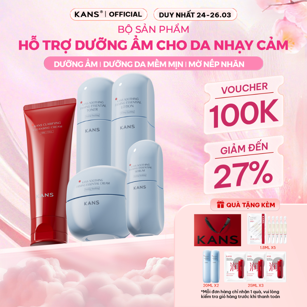 Set Kans Bộ Dưỡng Da Giúp Da Mềm Mịn Và Hỗ Trợ Giảm Nếp Nhăn Kans Soothing Firming Essential Chính H