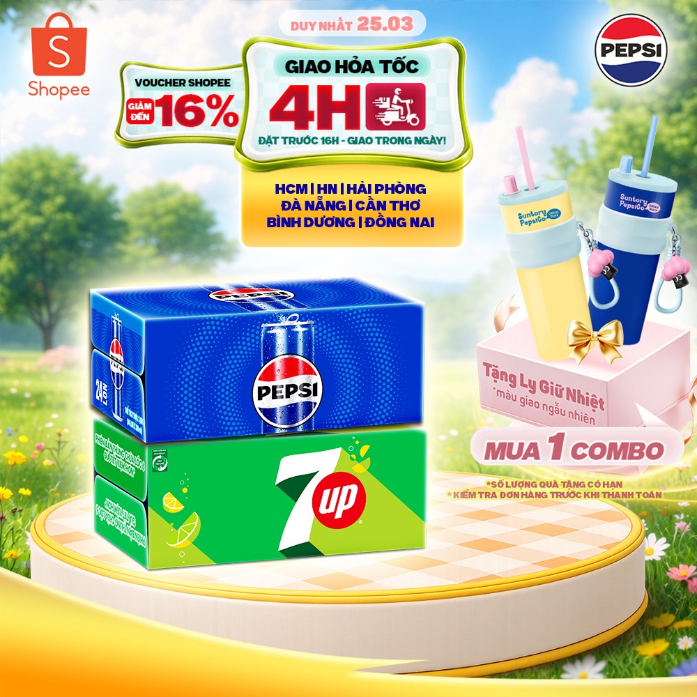 [Hỏa Tốc] Combo Bung Xõa Cực Đã - 1 Thùng 24 Lon Pepsi & 1 Thùng 24 Lon 7Up (320ml/lon hoặc 350ml/lo