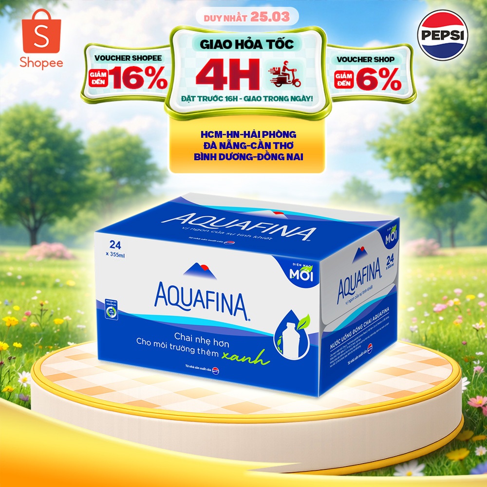 [SALE 25.03] Thùng 24 Chai Nước tinh khiết Aquafina (355ml/chai)