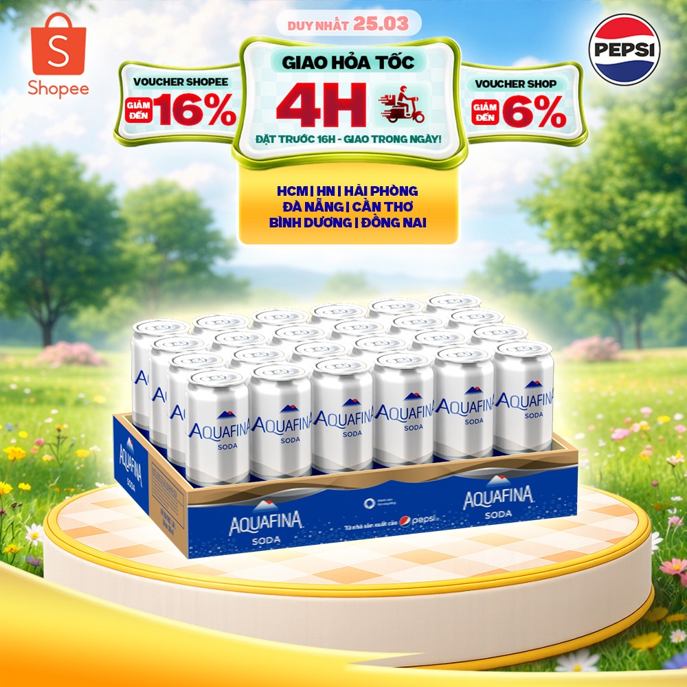 [Hỏa Tốc] Thùng 24 Lon Nước Uống Có Gaz Aquafina Soda (320ml/lon)