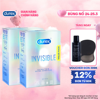 Bộ 2 Hộp Bao Cao Su Durex Invisible Siêu Mỏng, Size 52 mm, Hộp 16 Bao