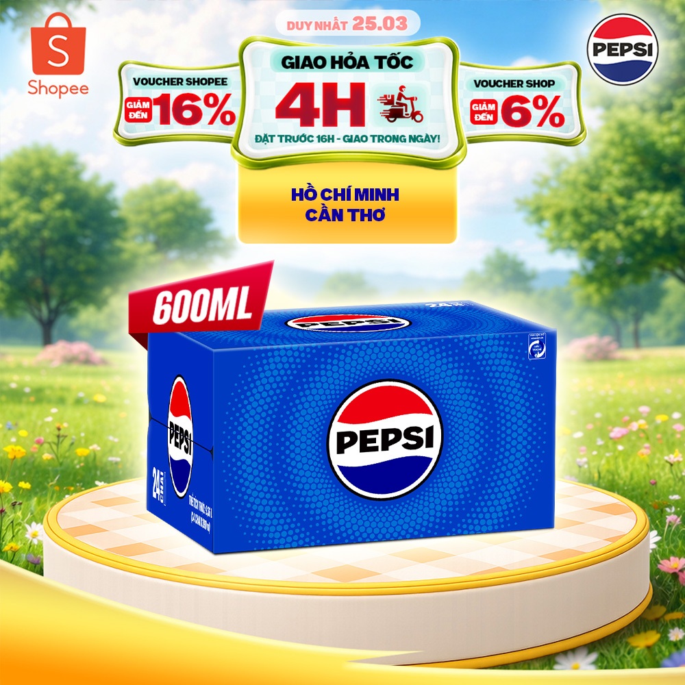 [Hỏa Tốc] Thùng 24 Chai Nước Ngọt Giải Khát Có Gaz Pepsi (600ml/chai)