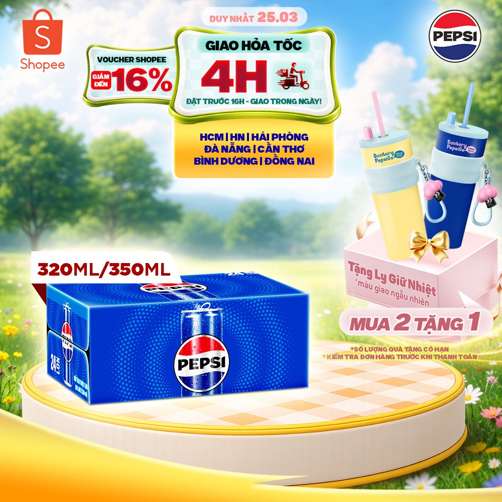[Hỏa Tốc] Thùng Nước Ngọt Giải Khát Có Gaz Pepsi Lon Xanh (320ml/lon hoặc 350ml/lon)