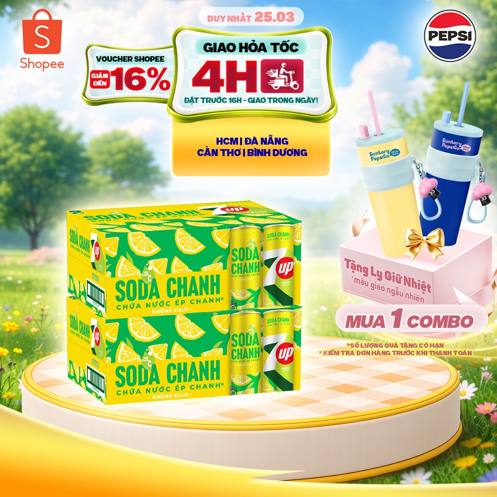[Hỏa Tốc] Combo 2 Thùng 24 Lon 7UP Soda Chanh Không Calo, Không Đường (320ml/lon)