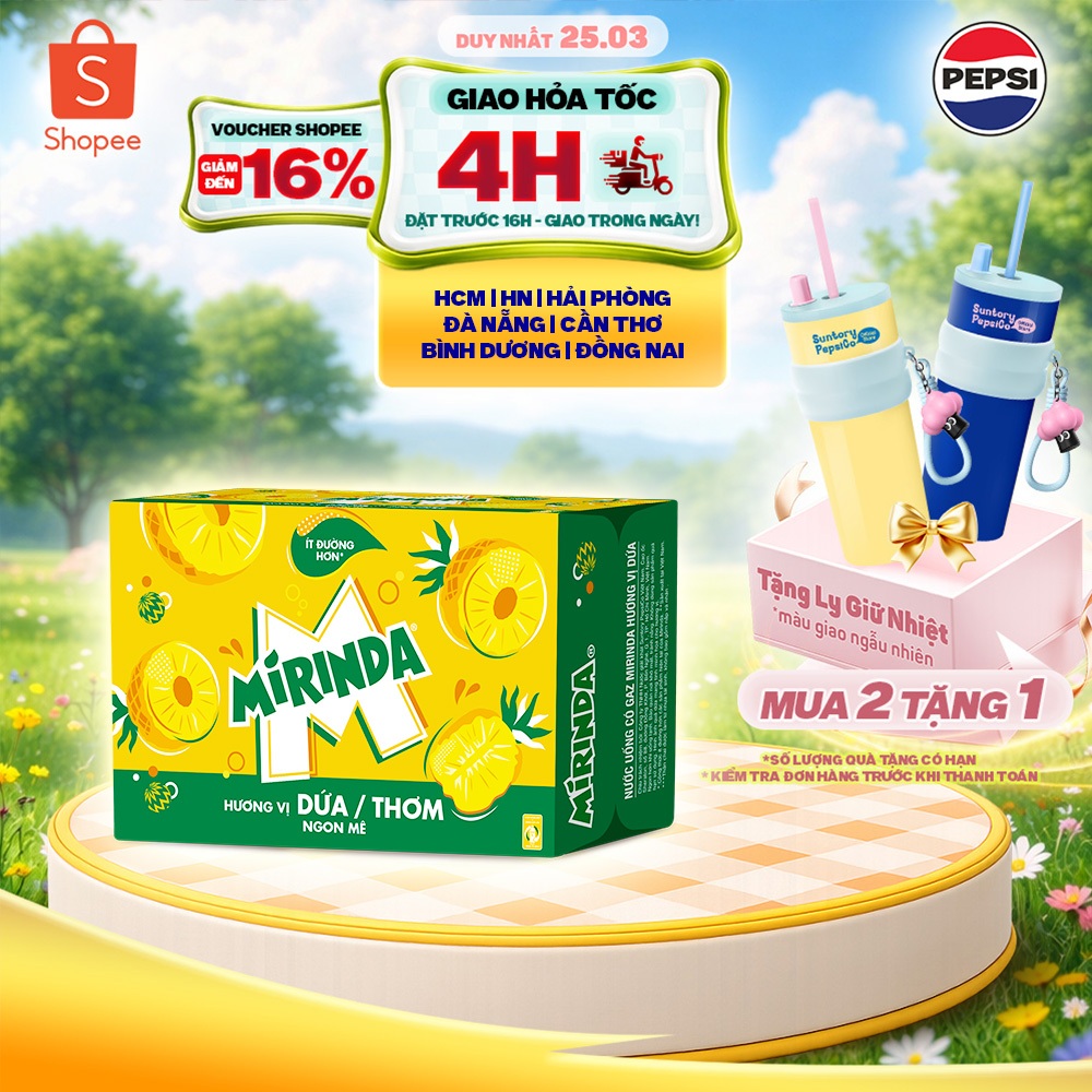 [Hỏa Tốc] Thùng 24 Lon Nước Ngọt Giải Khát Có Gaz Mirinda Dứa (320ml/lon)