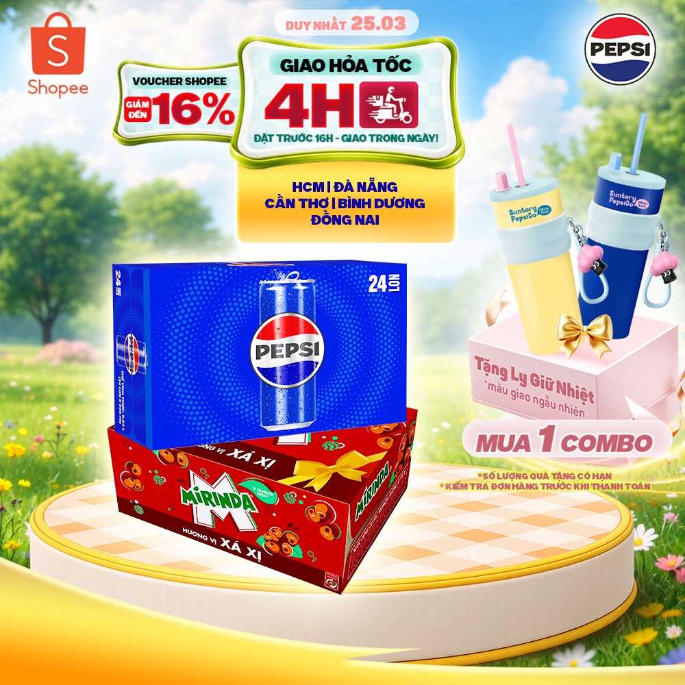 [Hỏa Tốc] Combo 1 Thùng Pepsi và 1 Thùng 24 Lon Mirinda Xá Xị (320ml hoặc 350ml/lon)
