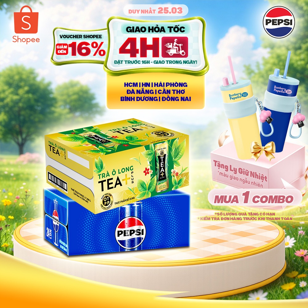 [Hỏa Tốc] Combo 1 Thùng Pepsi và 1 Thùng Trà Ô Long Tea+ (320ml hoặc 350ml/lon)
