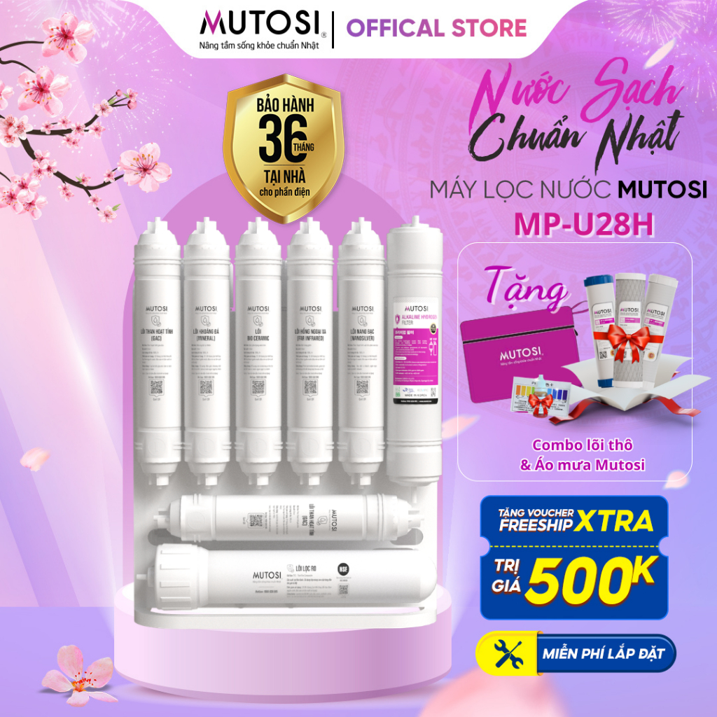 [Miễn phí lắp đặt] Máy Lọc Nước Để Gầm Ion Kiềm Hydrogen 11 Lõi MUTOSI MP-U28H