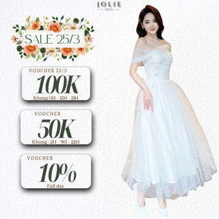 Đầm Cưới Trễ Vai Dáng Dáng JOLIE Thiết Kế Chất Ren Phối Lưới, Đá Đính Eo Siêu Xinh Tôn Dáng T98