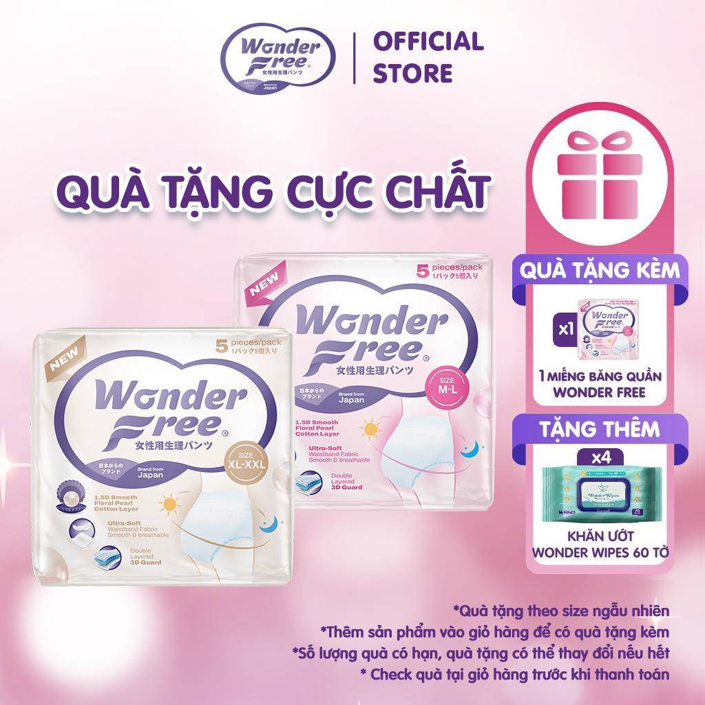 Băng Vệ Sinh Quần WONDER FREE 5 Miếng Siêu Tiết Kiệm, Băng quần Siêu Thấm Hút, Thoáng Khí, Đủ Size