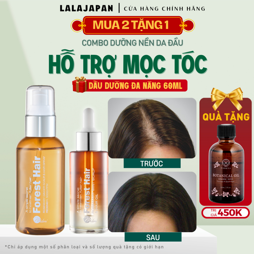 [MUA 2 TẶNG 1] Xịt kích mọc tóc Forest Hair và Dầu ủ kích mọc tóc Forest Hair dưỡng nang tóc, nền da đầu hỗ trợ mọc tóc