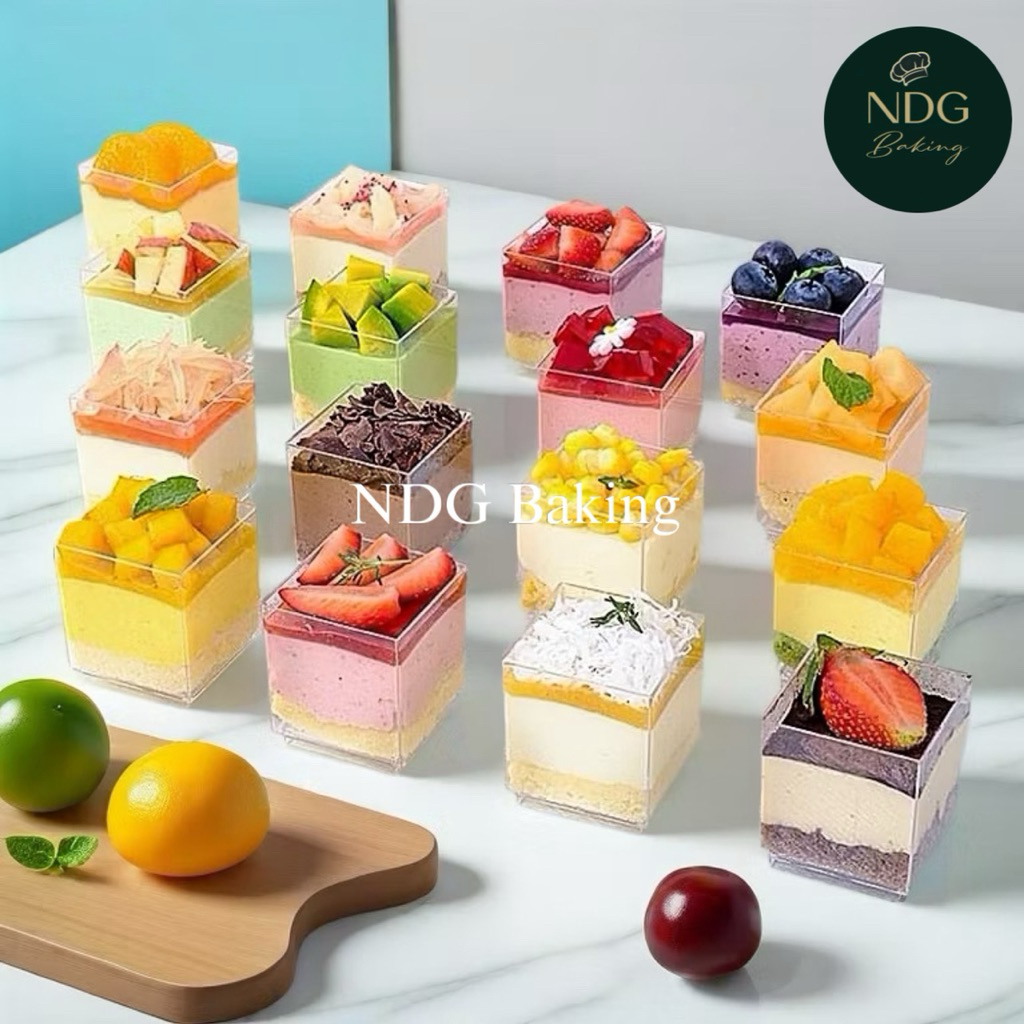 50 Ly vuông 70ml kèm nắp đựng bánh lạnh, bánh mousse, tiramisu, panna cotta (LC4248 / LC4245)