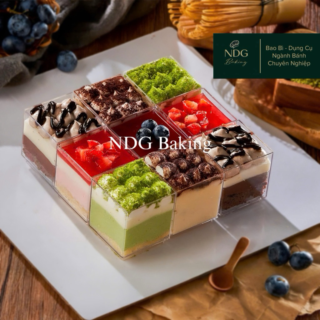 SỈ THÙNG| 1000 Ly vuông mica kèm nắp đựng bánh lạnh, bánh mousse, tiramisu, panna cotta 70ml (LC4248