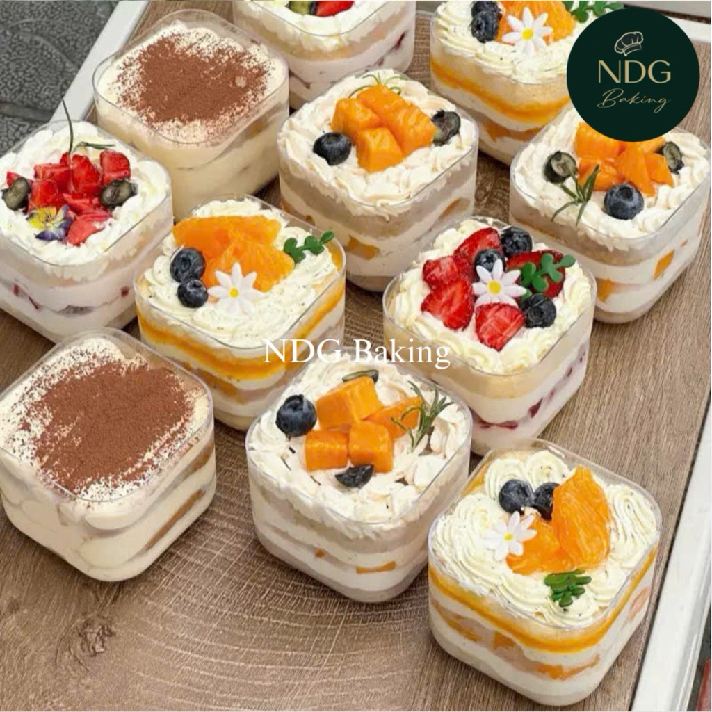 SỈ THÙNG| 240-280 Ly vuông 250ml kèm nắp đựng bánh lạnh, bánh mousse, tiramisu, panna cotta (GD2013)