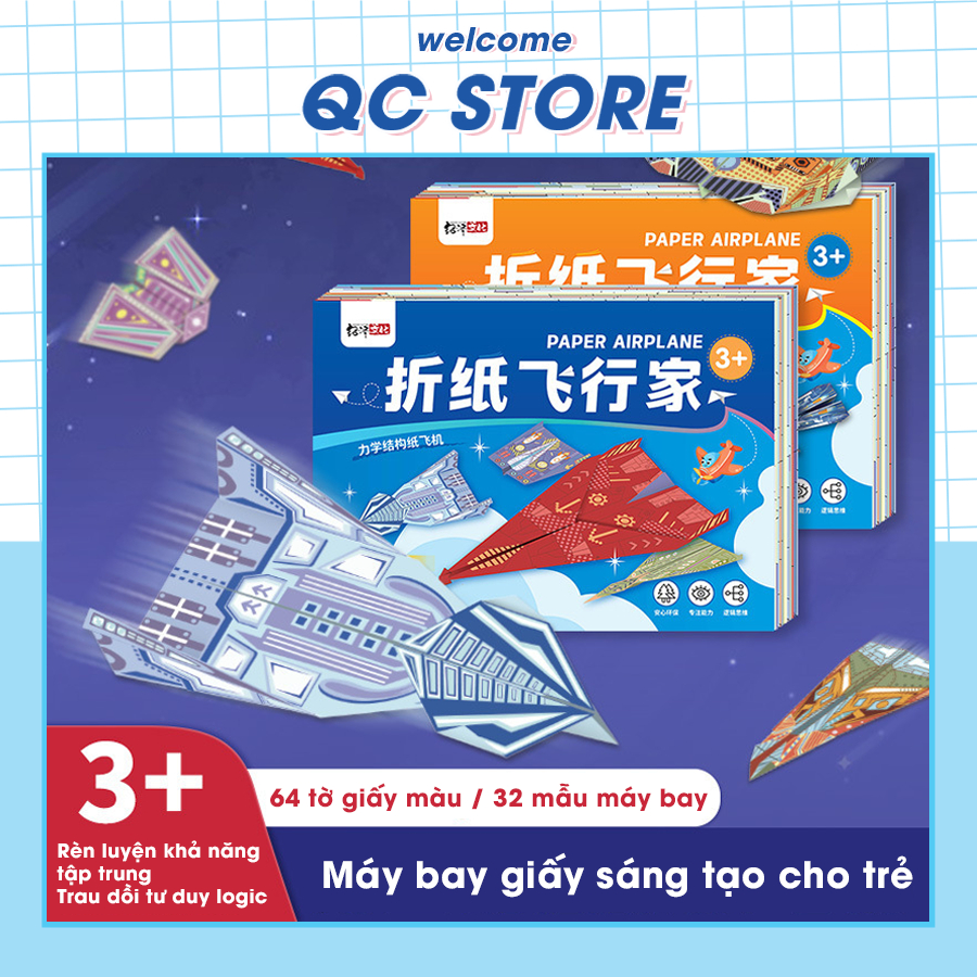 Bộ trò chơi gấp máy bay giấy Origami đồ chơi thủ công sáng tạo rèn luyện khéo léo 3D cao cấp QC Store