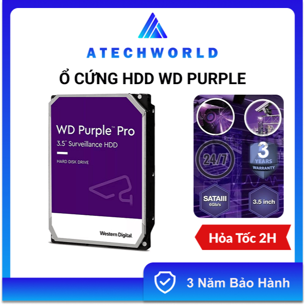 Ổ Cứng HDD Camera WD Purple 1TB 2TB 3TB 4TB 6TB 8TB – Hàng Chính Hãng - BH 3 Năm - Có Xuất VAT