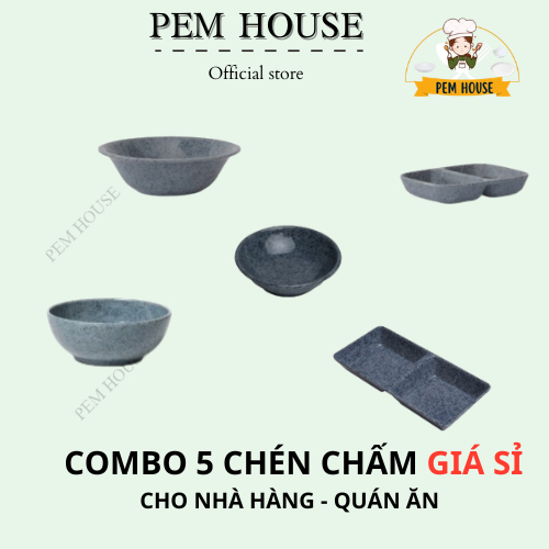 Combo 5 Chén Nhựa Melamine Vân Đá Xanh – Nhiều Size, Bền, Chắc, Dùng Quán Ăn& Gia Đình