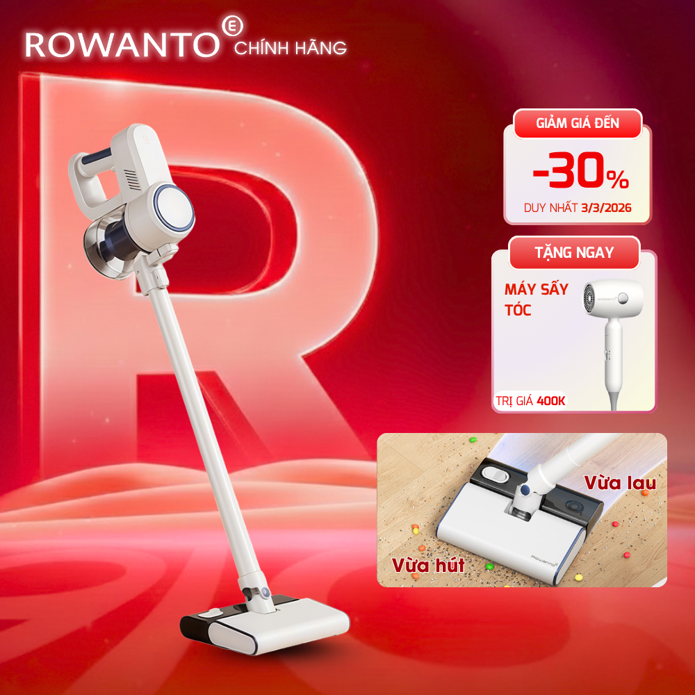 Máy hút bụi lau nhà cầm tay gia đình Rowanto RV02 có dây, công suất 500W, 2 trong 1 vừa hút vừa lau, BH 12th