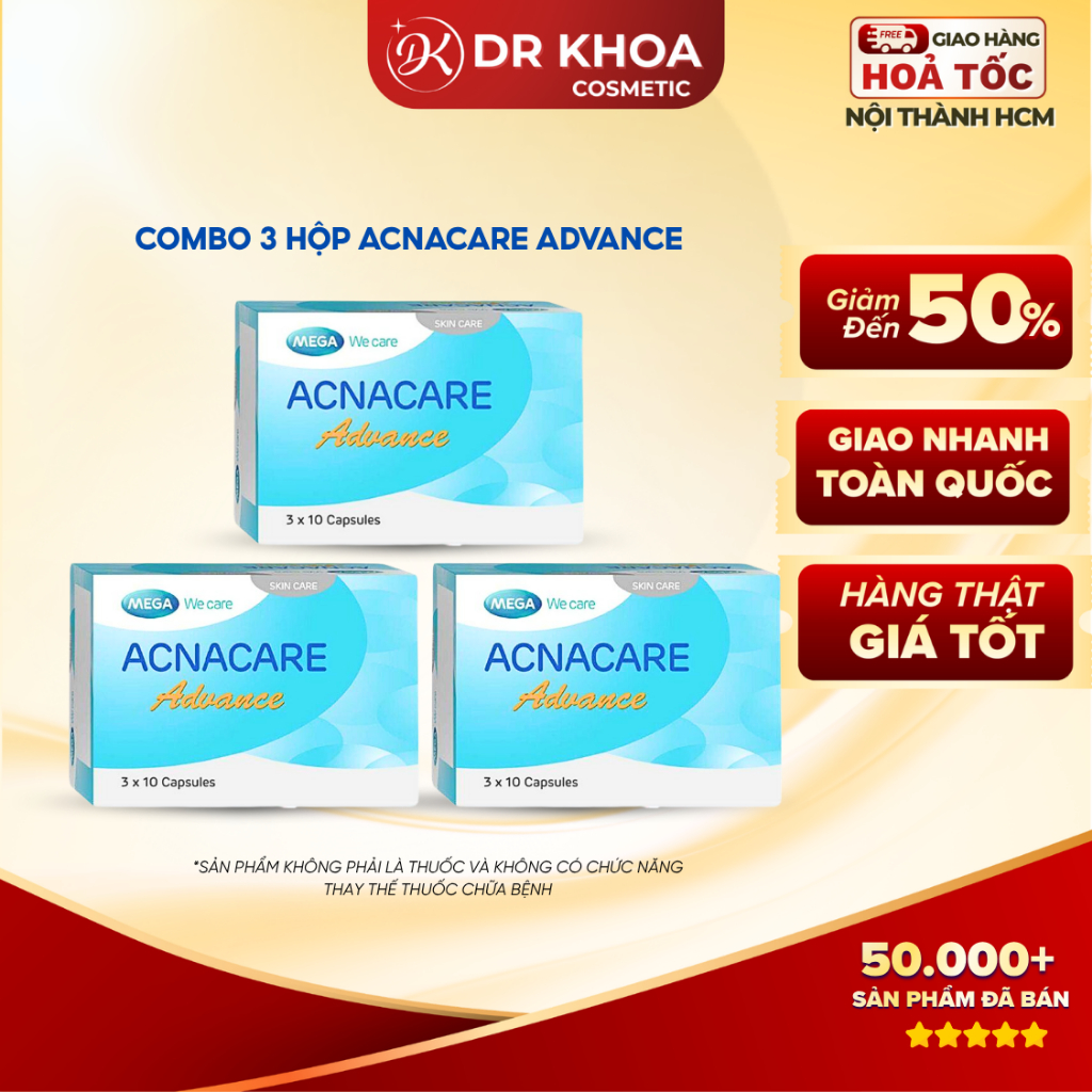 Combo 3 Hộp ACNACARE Advance Viên Uống Giảm Mụn, Kiểm Soát Nhờn, Chống Lão Hóa Da (MEGA WECARE)