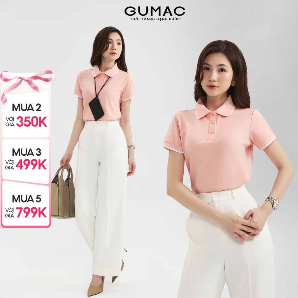 [MUA 2 CHỈ 140K/ÁO] Áo polo nữ GUMAC thun cotton TICI trơn cổ phối bo viền thoáng mát mềm mịn thể thao công sở PLE03028