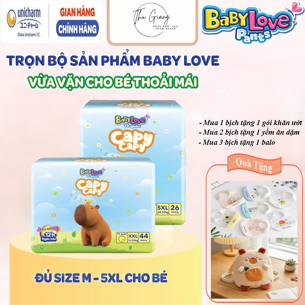 [MỚI] Tã quần Baby Love CapyCapy- Bỉm quần thiết kế chữ T, chống tràn,khô thoáng đủ size từ 6kg đến 35kg