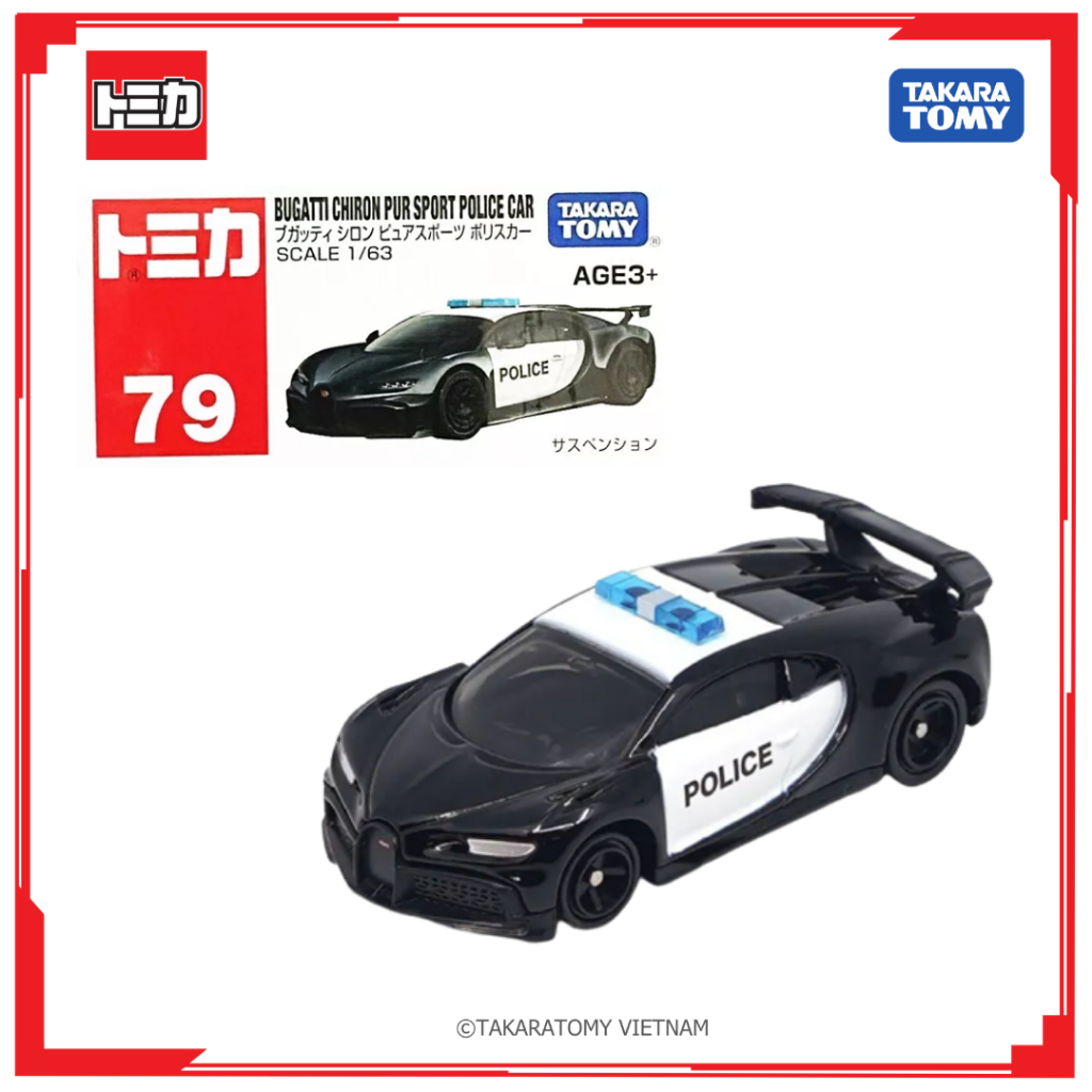 Xe mô hình Tomica Asia 150 No.79 Bugati Chiron Bur Sport Police 944171 Fullbox Chính Hãng Takara Tom