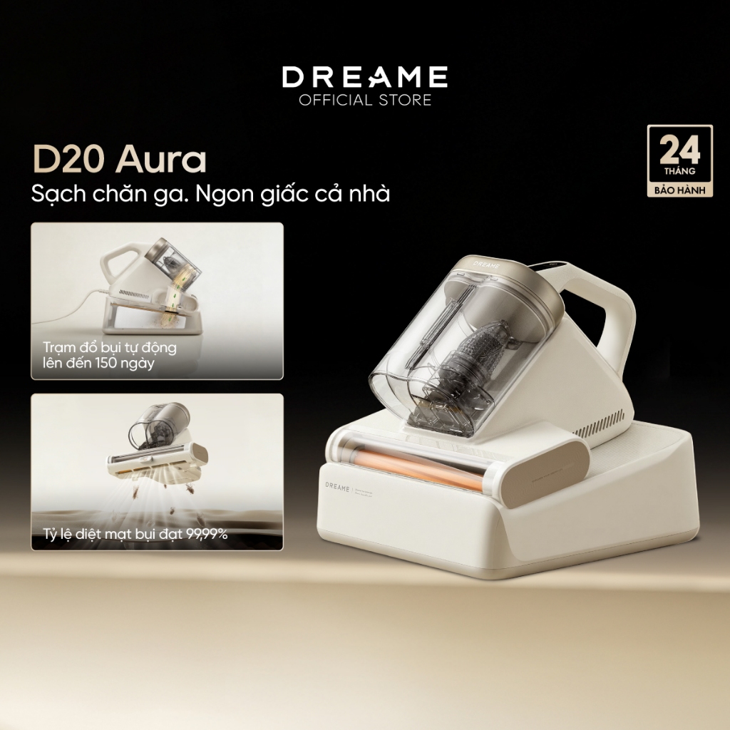 Dreame D20 Aura Máy hút bụi giường nệm diệt khuẩn LED UV | lực hút 16.000Pa | sấy khí nóng 3D 70°C | BH 24 tháng | BigBuy360 - bigbuy360.vn