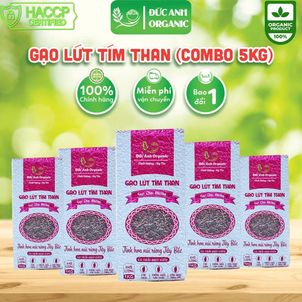 gạo lứt tím than điện biên combo 5kg ( 5 túi 1kg hút chân không )