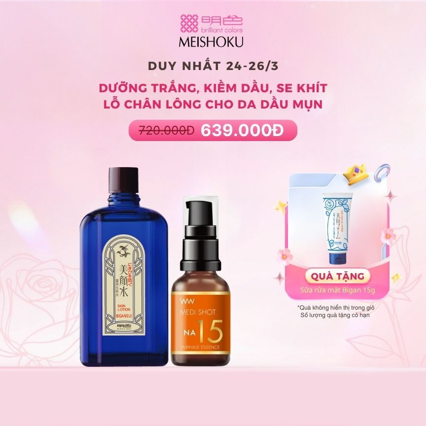 Combo Dưỡng trắng Kiềm dầu Se khít lỗ chân lông Da Dầu Mụn [Lotion Bigansui 90ml + Serum NA15 30ml] 