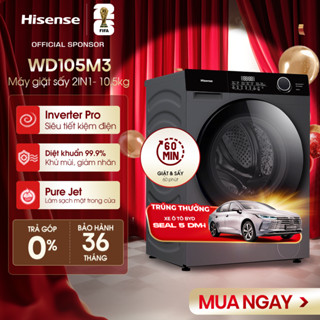 Máy giặt sấy Hisense Inverter WD105M3 Giặt 10.5 kg - Sấy 7 kg, Giặt AI thông minh, Đa dạng tiện ích