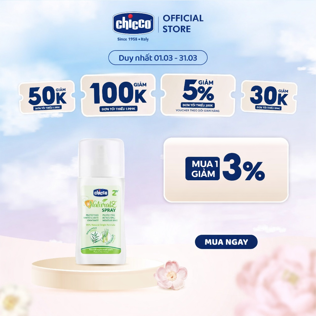 Xịt xua muỗi chiết xuất bạch đàn chanh và tinh dầu tự nhiên Chicco NaturalZ 100ml cho bé