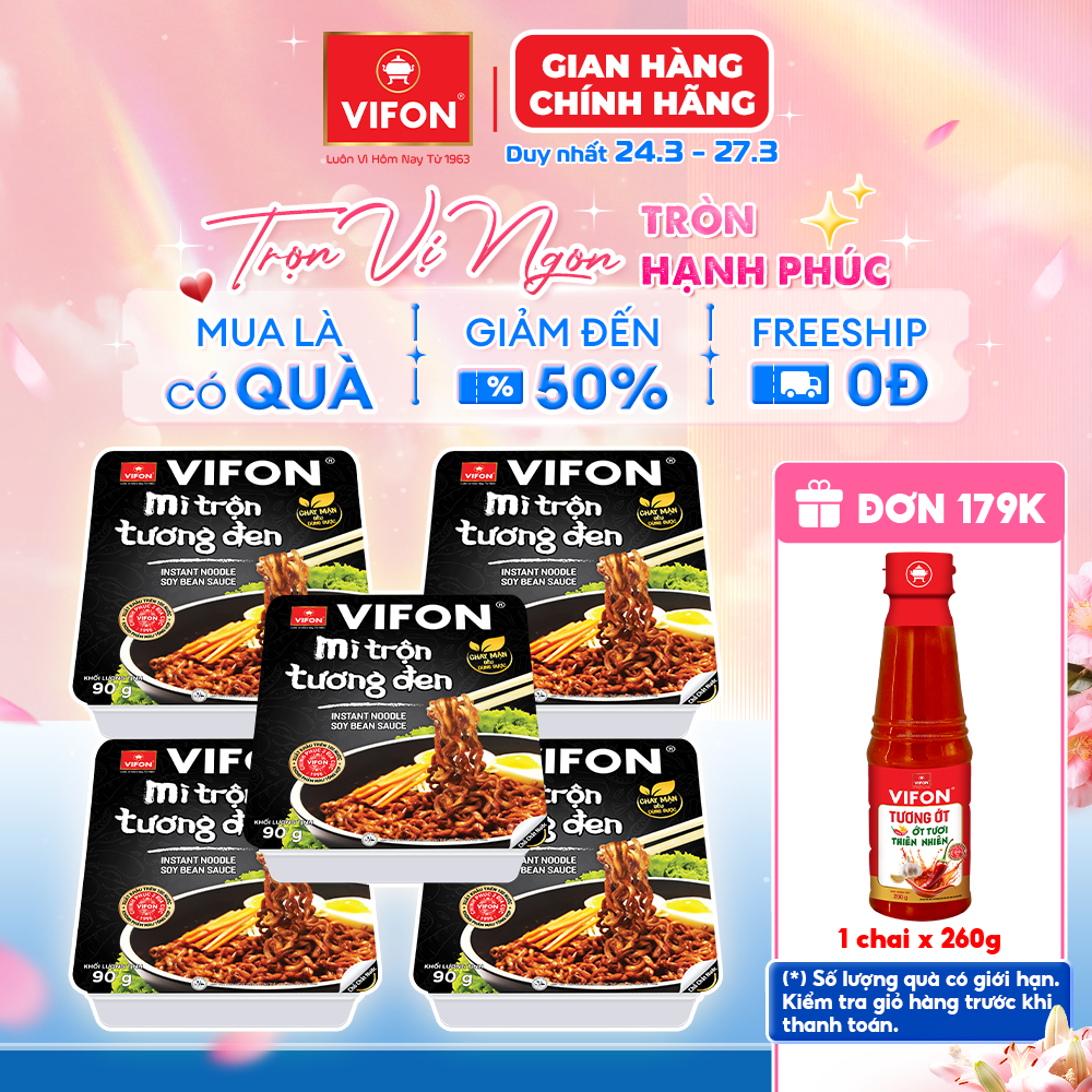 [VOUCHER 15%] Set 5 Khay Mì Trộn Tương Đen/ Bò Sa tế/ Hải Sản/ Spaghetti/ Pad Thái/Tôm Chua Cay Thái VIFON 90gr