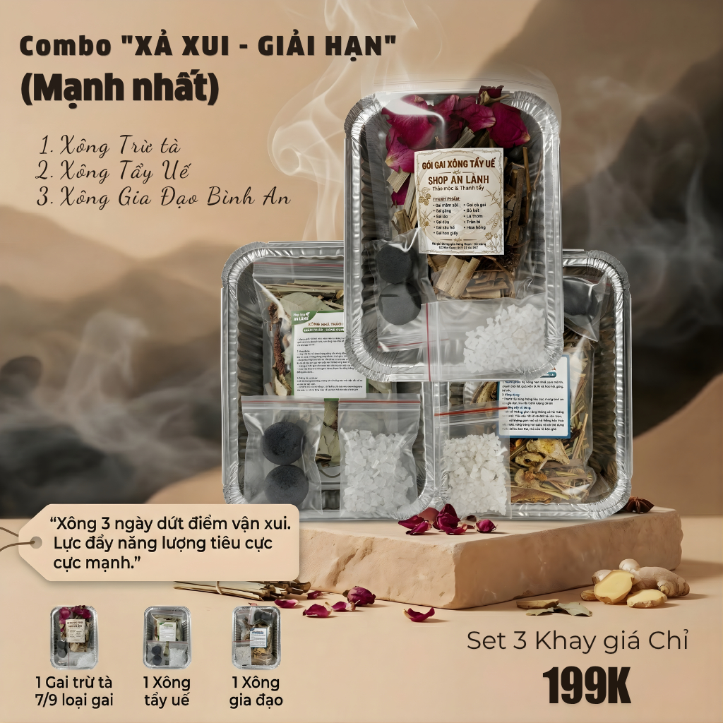 Combo Xông Nhà Xả Xui Giải Hạn - Gói Xông 7/9 Loại Gai Trừ Tà, Tẩy Uế Phong Long - Shop An Lành