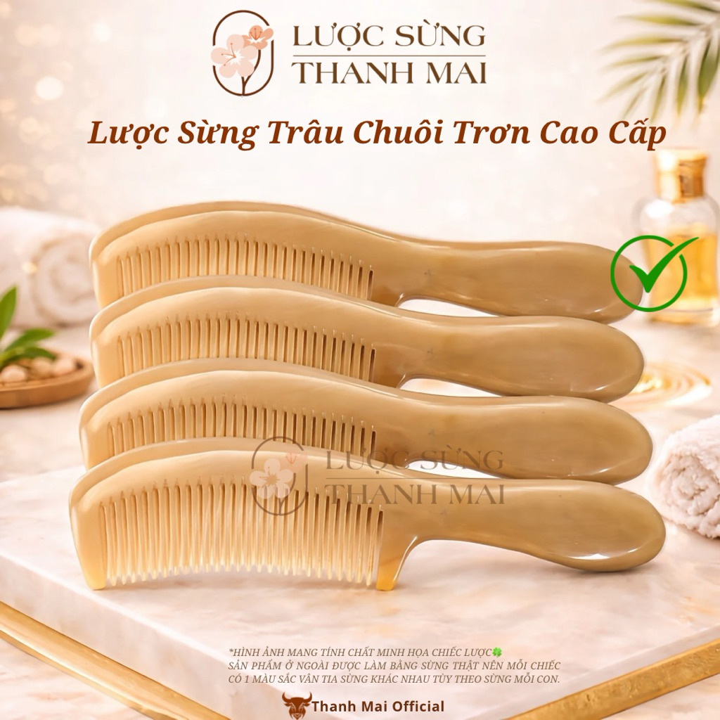 Lược sừng chuôi trơn cao cấp, lược chải tóc phân bố đều dầu tư nhiên cho da đầu và tạo độ bóng mượt