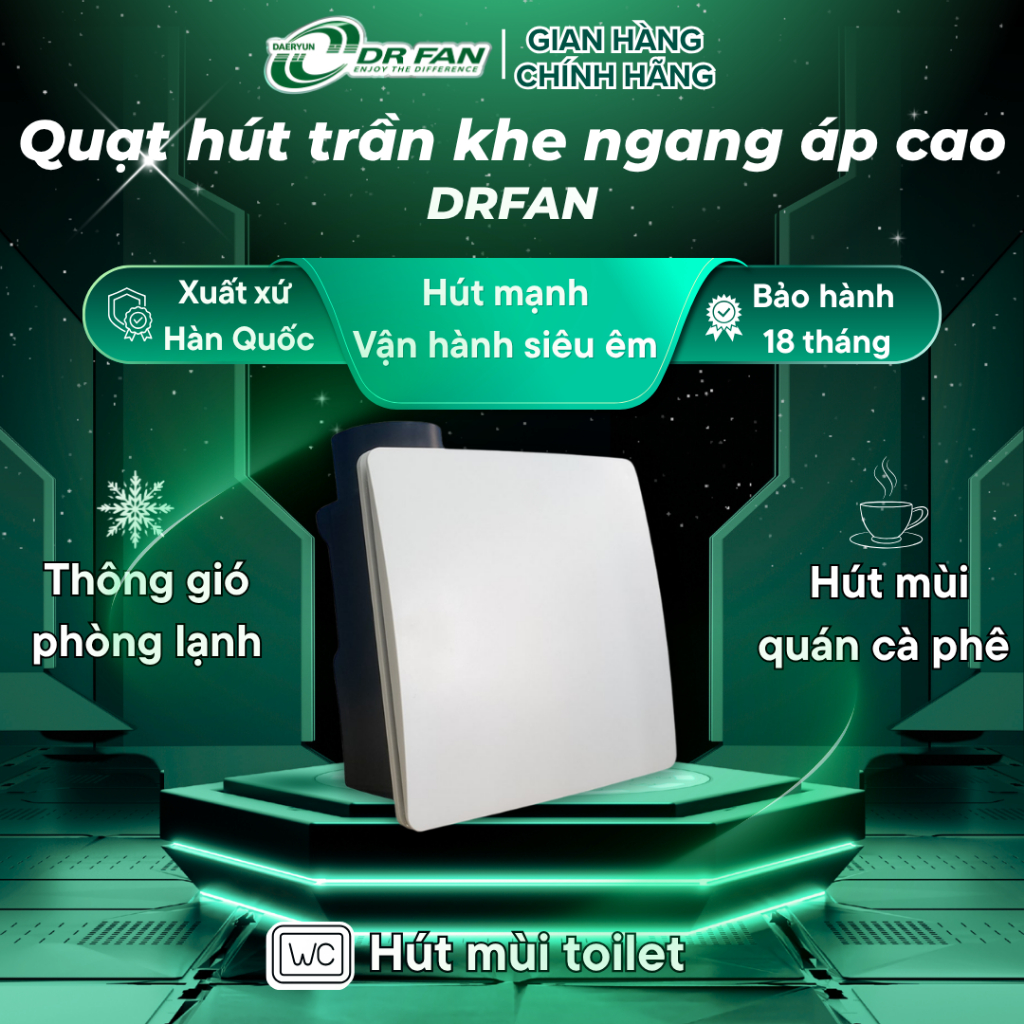 Quạt hút trần khe ngang DRFAN Hàn Quốc (DR-DH100ASL),áp suất tĩnh cao,hút mạnh,vận hành siêu êm