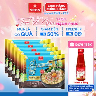 [Voucher 15%] Set 5 Gói Mì Thịt Thật Thịt Bằm/Bò Cay/Riêu Cua VIFON - Thơm Ngon, 90g/Gói
