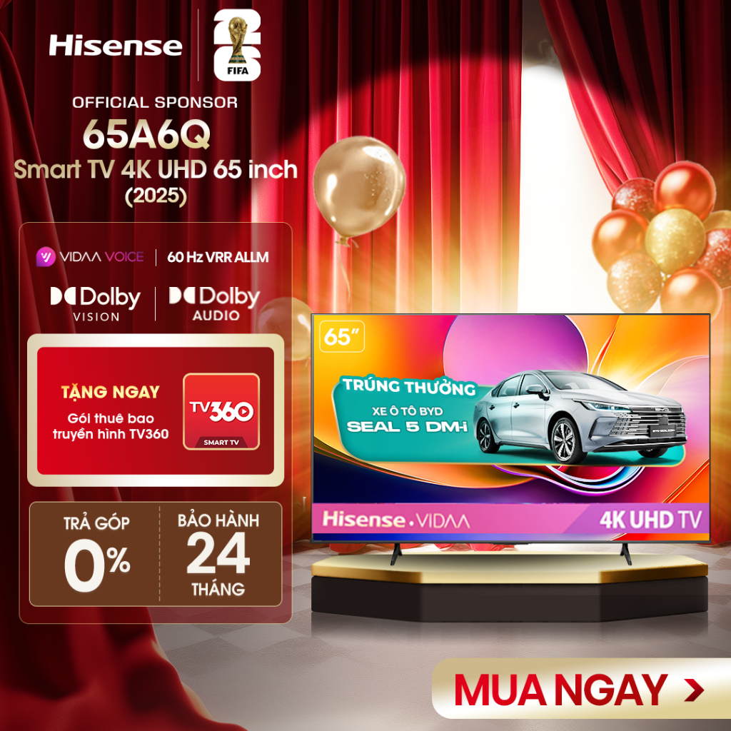 Smart Tivi Hisense 4K UHD 65 inch 65A6Q, Giao lắp toàn quốc, Bảo hành 2 năm