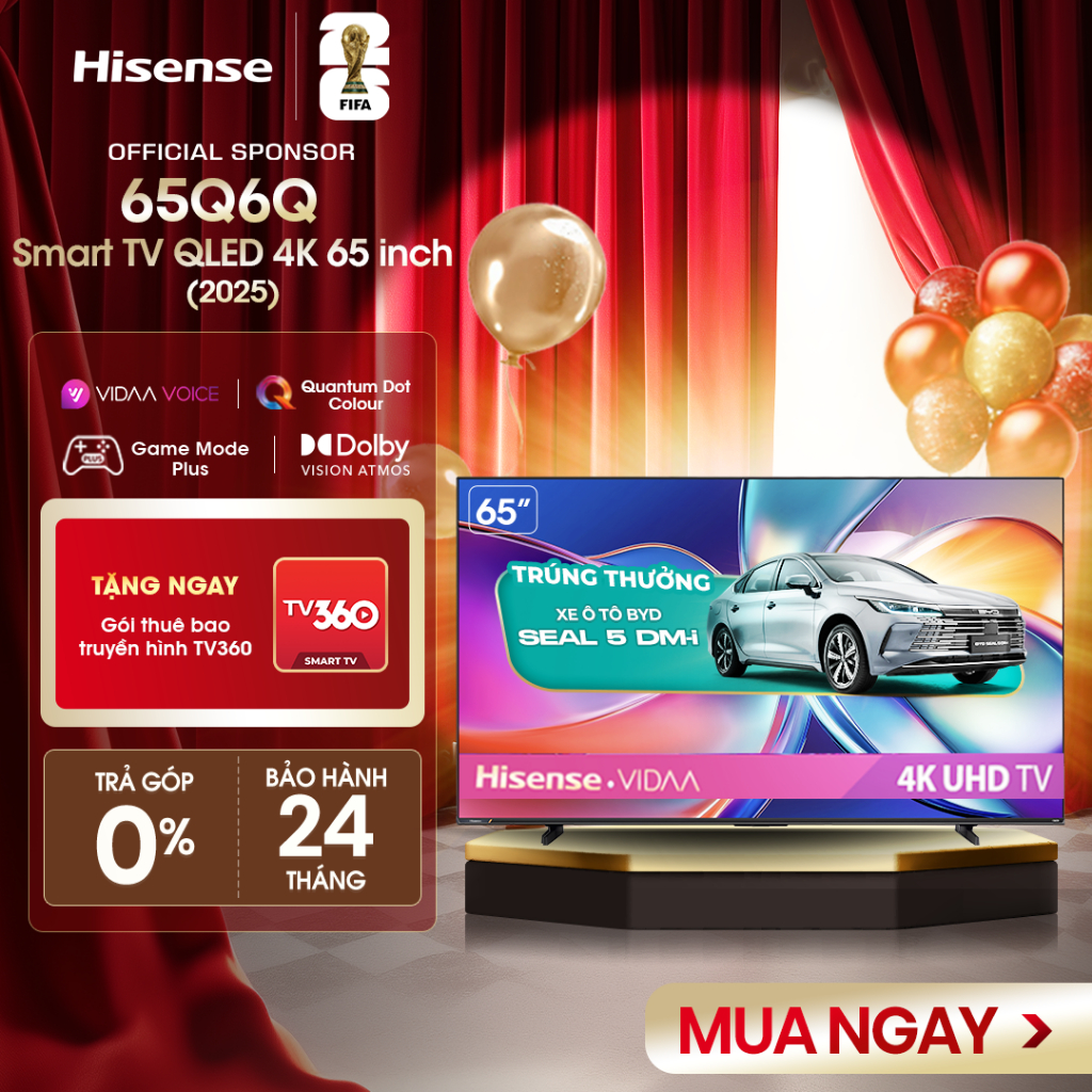 Smart Tivi Hisense 65 inch QLED 4K 65Q6Q, Lắp đặt toàn quốc, Bảo hành 2 năm