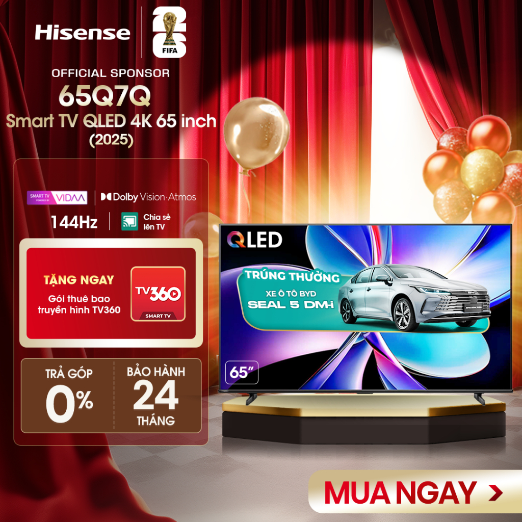 Smart Tivi Hisense 65 inch QLED 144Hz 4K 65Q7Q, Lắp đặt toàn quốc