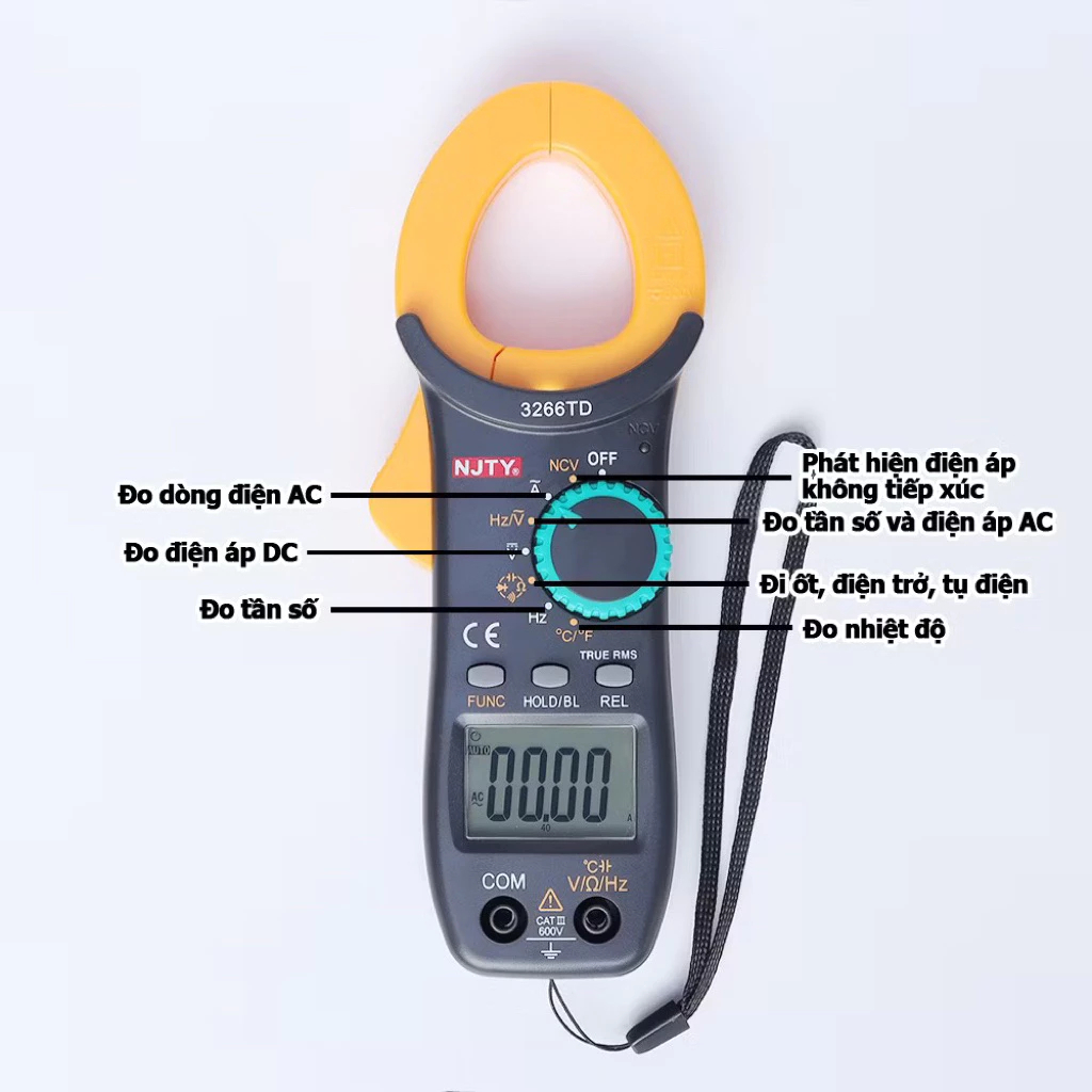 [Top Value] Ampe kìm dòng NJTY 3266TD Đo Tụ,Tần Số, Nhiệt Độ đồng hồ vạn năng kìm kẹp dòng BẢN TIẾNG