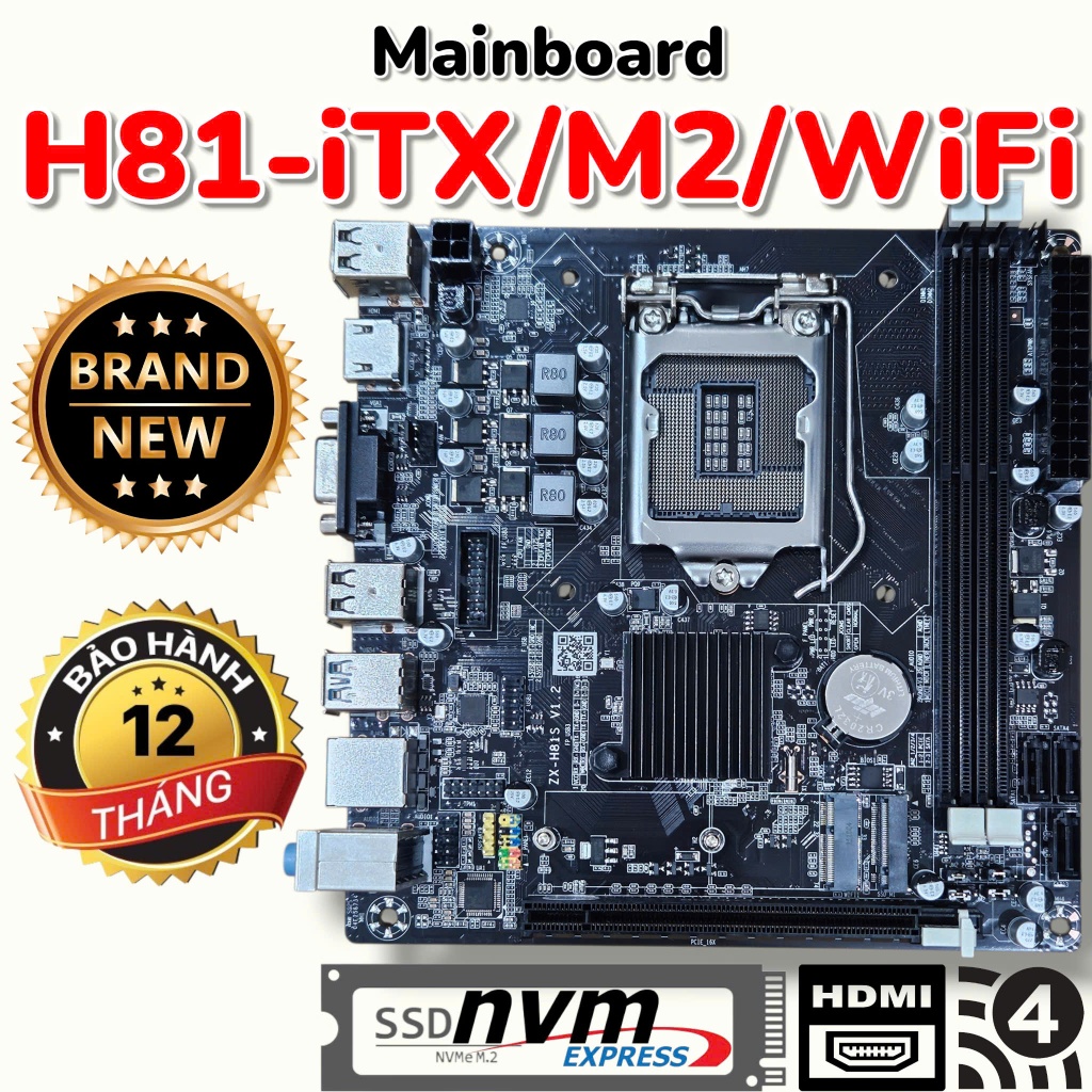 Mainboard H81 iTX/M2/WiFi - Mới 100% - Rẻ Nhất Sàn - BH 12Th - Có Khe NVMe - Bo Mạch Chủ