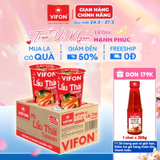 [VOUCHER 15%] Thùng 24 Ly Mì VIFON 60g Đa Dạng Hương Vị (Lẩu Thái/Bò/Gà/Chay) Thơm Ngon Tiện Lợi