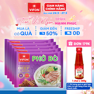 [Voucher 15%] Set 5 Gói Phở Vị Bò/Gà/Chay Rau Nấm VIFON - Sợi Dai Mềm, Đậm Đà, 65g/Gói