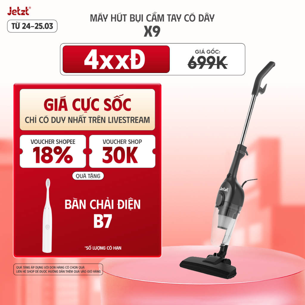 Máy hút bụi cầm tay có dây 3in1 JETZT X9, lực hút 19.000PA, hệ thống lọc bụi đa tầng